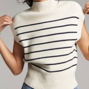 Maeve by Anthropologie cream and navy striped mockneck sweater size MD